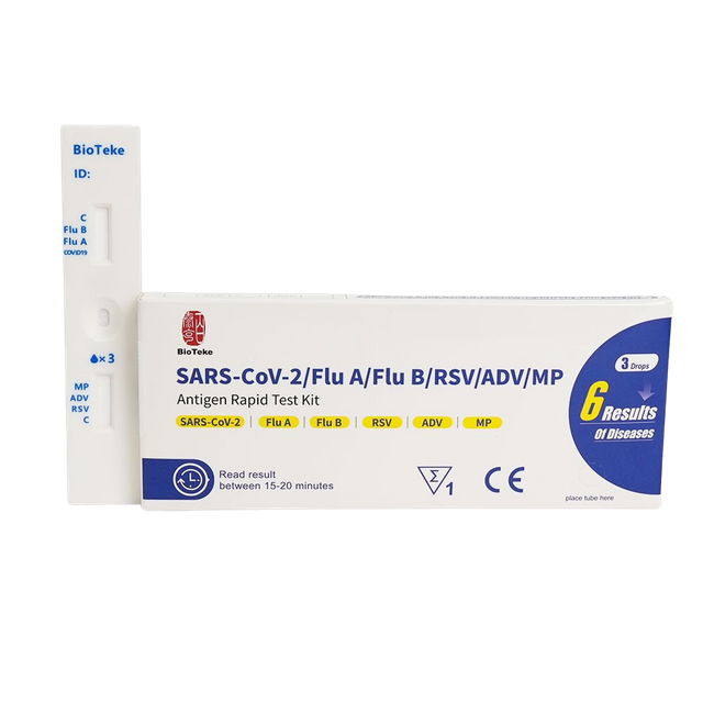6 I 1 Rapid Test Kit för covid, influensa A och B, RSV, Adenovirus, Mycoplasma Pneumoniae 