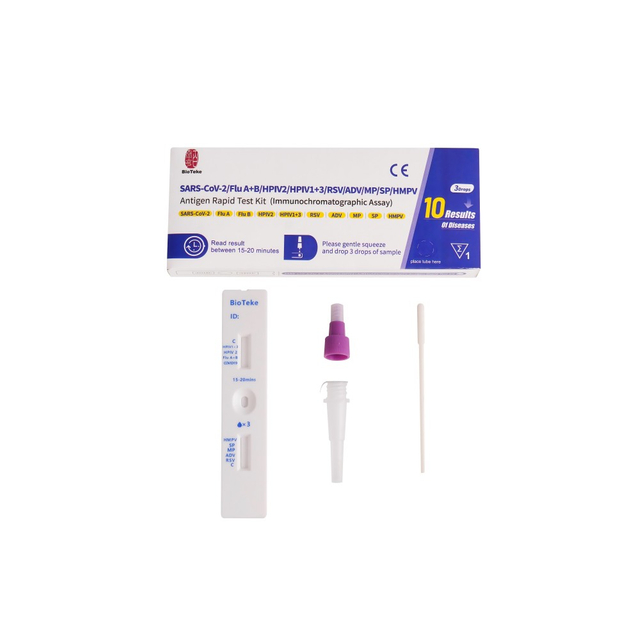 Respiratorisk 10 i 1 SARS-COV-2/influensa A+B/HPIV2/HPIV1+3/RSV/ADV/MP/SP/HMPV-antigen Rapid Test Kit